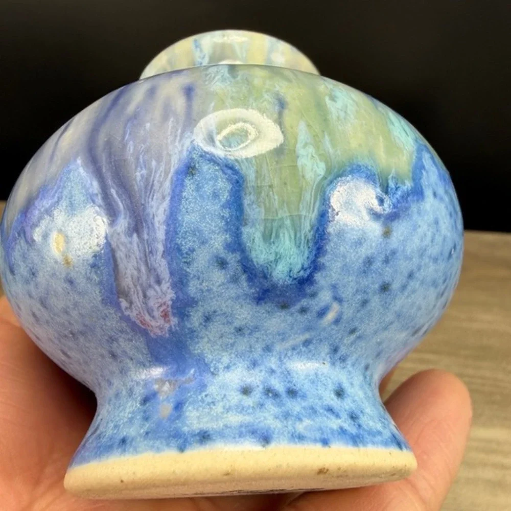 JSP Studio Pottery Bud Vase Blue Drip Glaze Ceramic Small Bud Vase Vessel 3 Inch